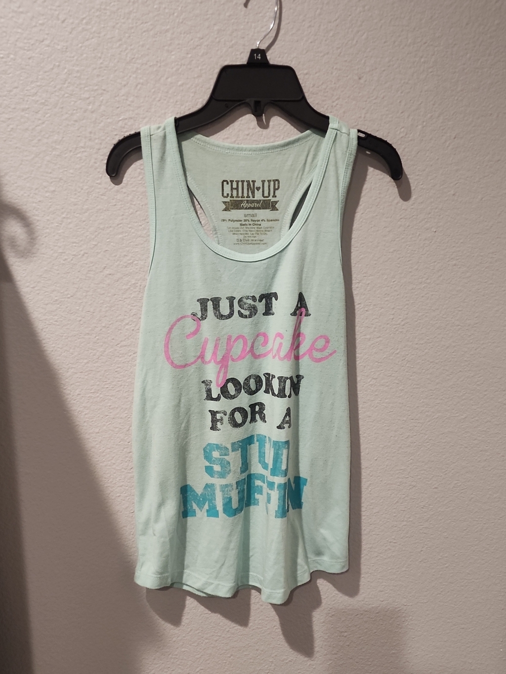 Chin Up Apparel Mint Graphic Racerback Tank with Pink & Teal Print